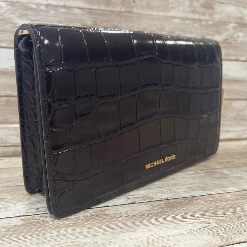 Michael Kors Glossy Black Croc Mini Bag